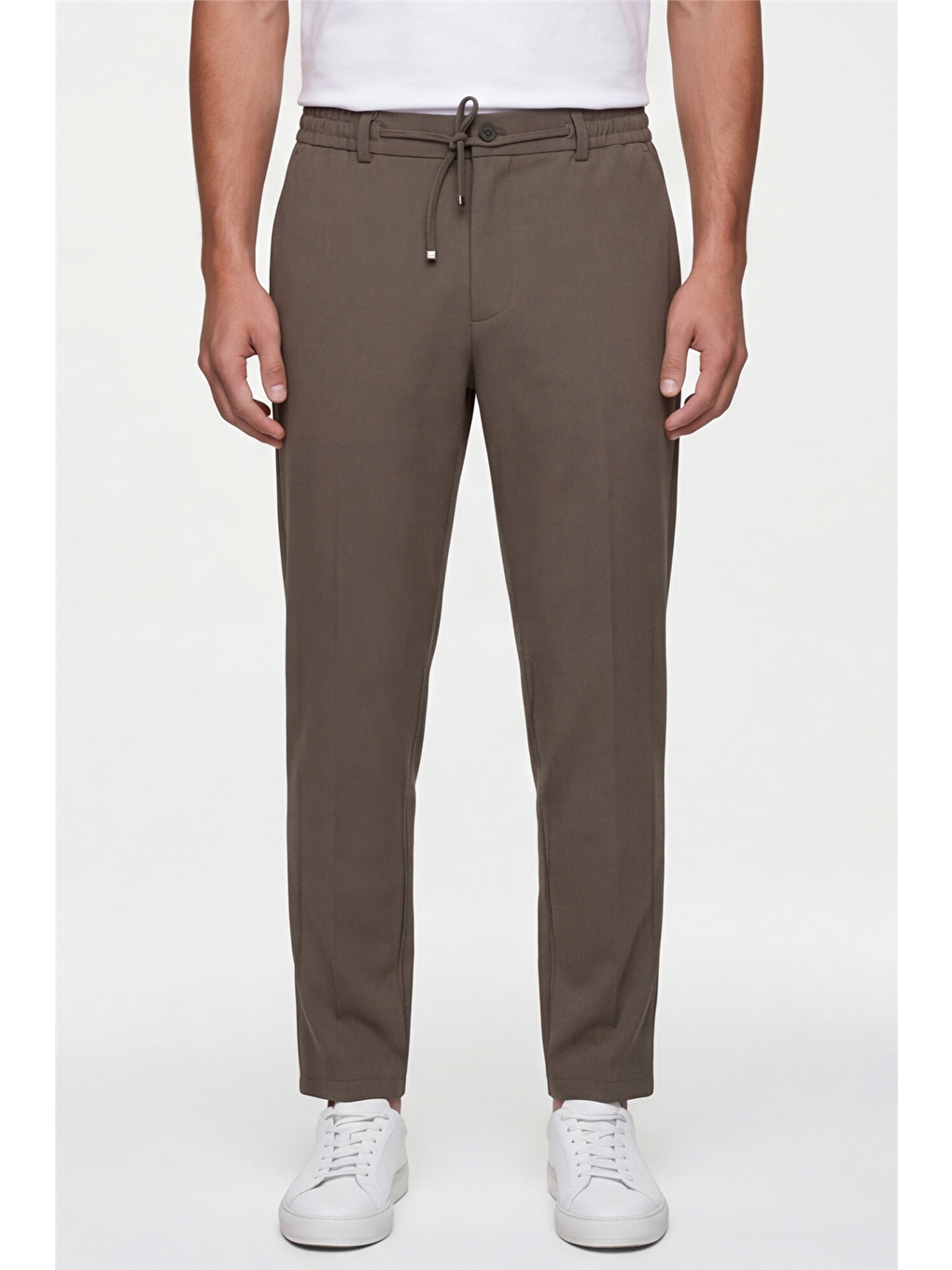 Erkek Haki Normal Kesim Regular Fit Pamuklu Armürlü Bel Lastikli Jogger Pantolon