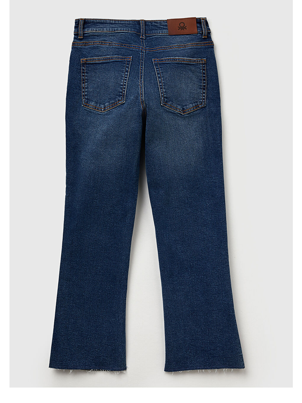 Kadın Koyu Mavi Streç Pamuklu Paçası Kesik Geniş Paça Denim Pantolon-3