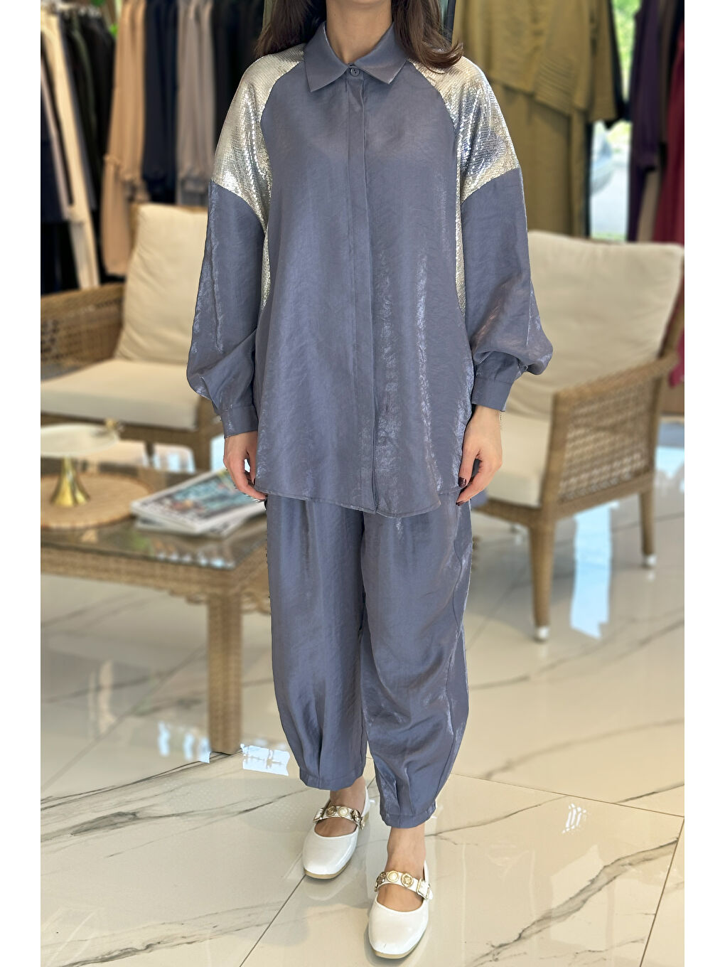 Payet Detay Pantolonlu Takım 1032 İndigo-1