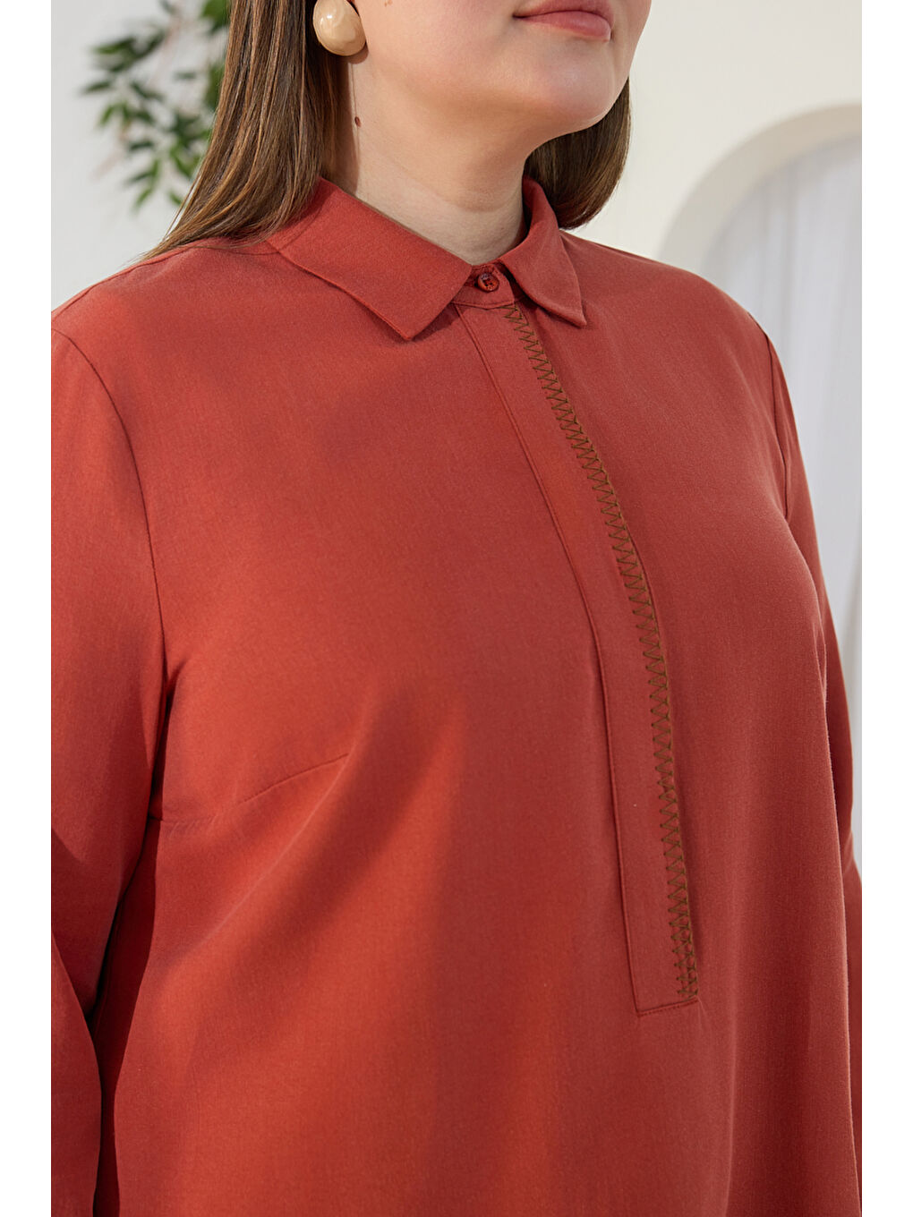 Kahverengi Tarçın Çoban Nakışlı Tunik-4