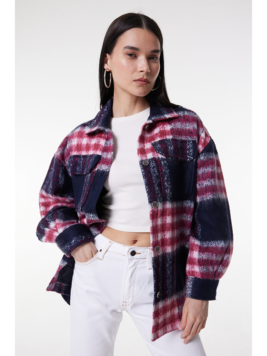 Karışık Oversize Bol Kesim Çok Renkli Shacket Ceket-1