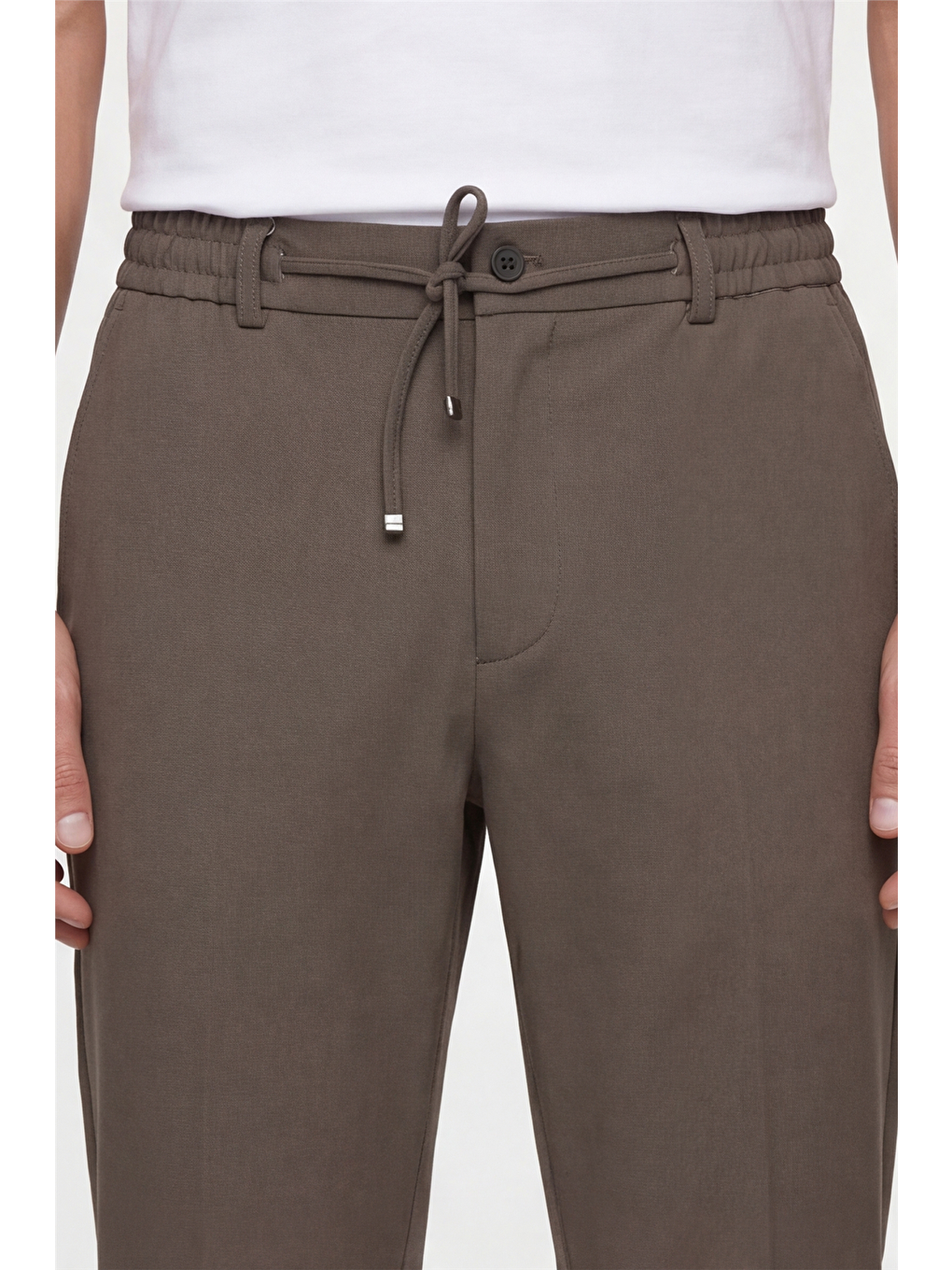 Erkek Haki Normal Kesim Regular Fit Pamuklu Armürlü Bel Lastikli Jogger Pantolon-1