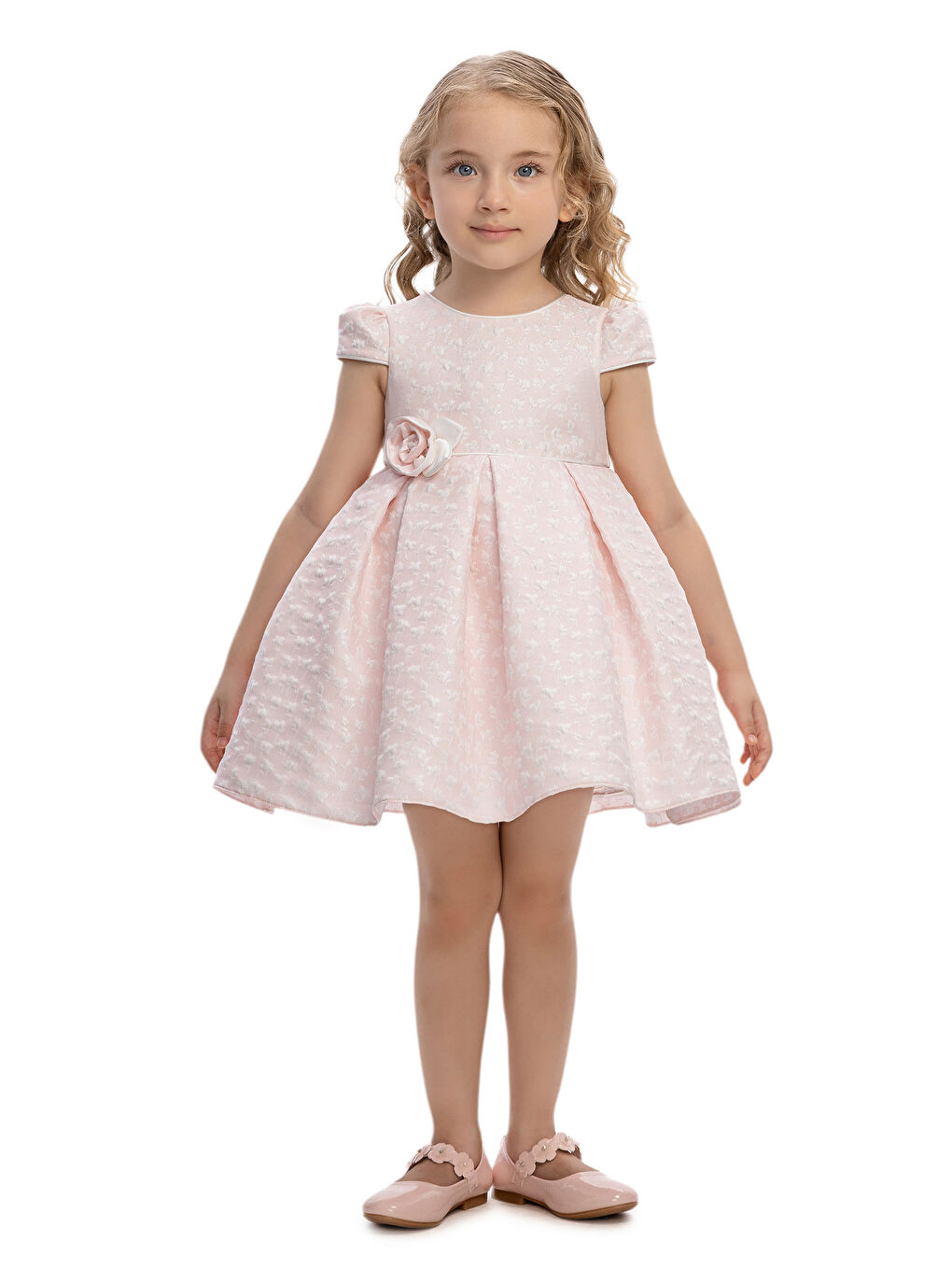 Bej Çiçek Desen Bebek Elbise-1