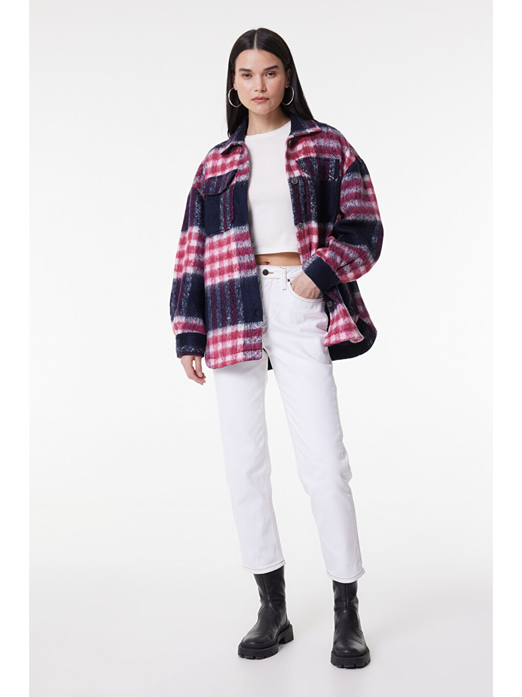 Karışık Oversize Bol Kesim Çok Renkli Shacket Ceket-2