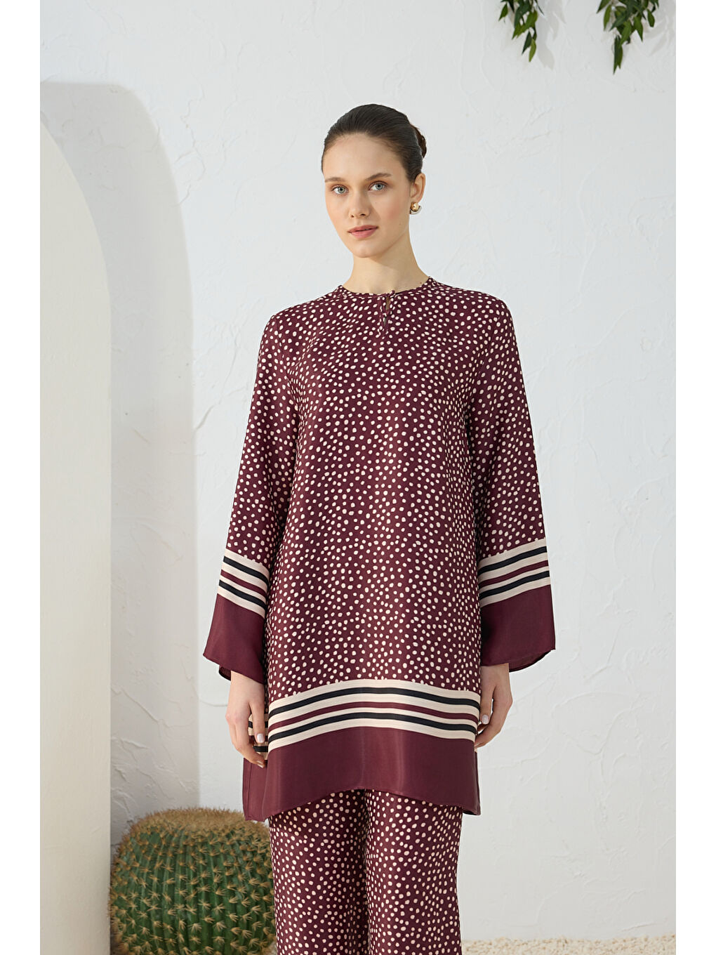 Bordo Desenli Tunik-1