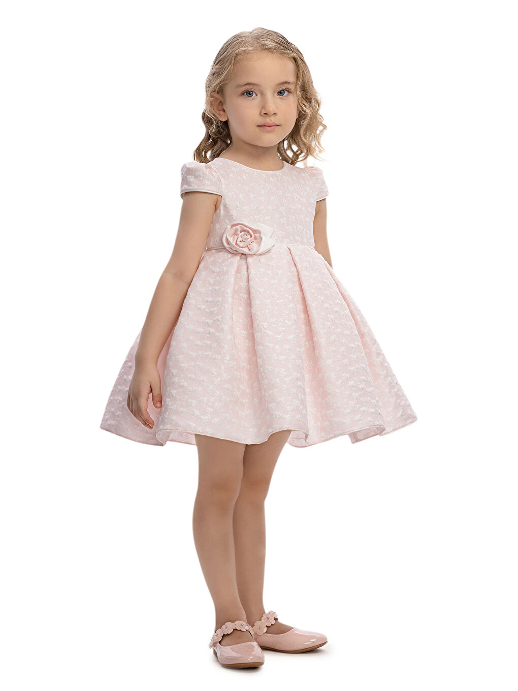 Bej Çiçek Desen Bebek Elbise-2