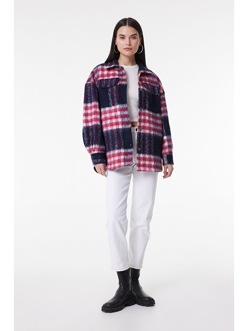 Karışık Oversize Bol Kesim Çok Renkli Shacket Ceket-3