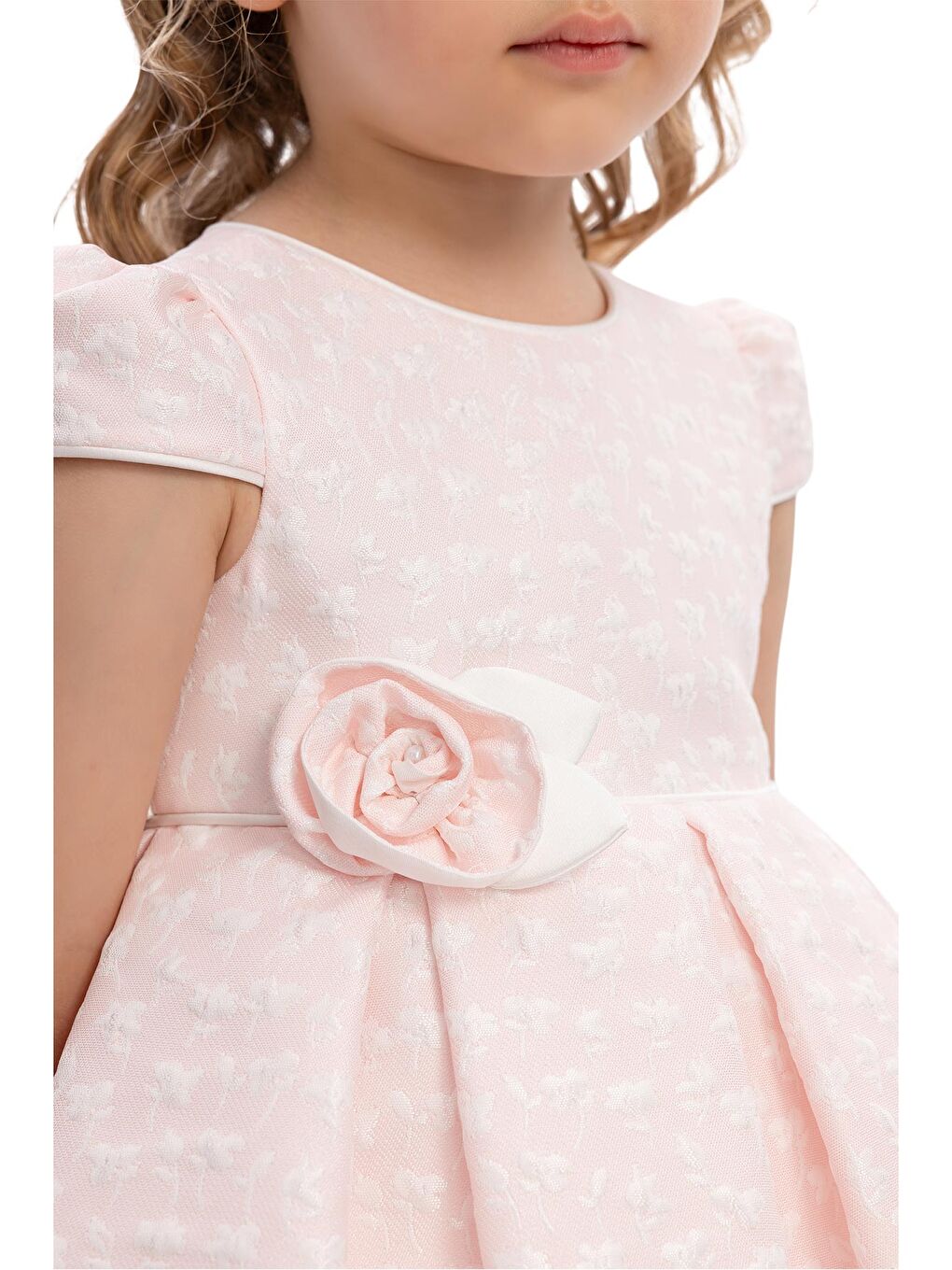 Bej Çiçek Desen Bebek Elbise-3