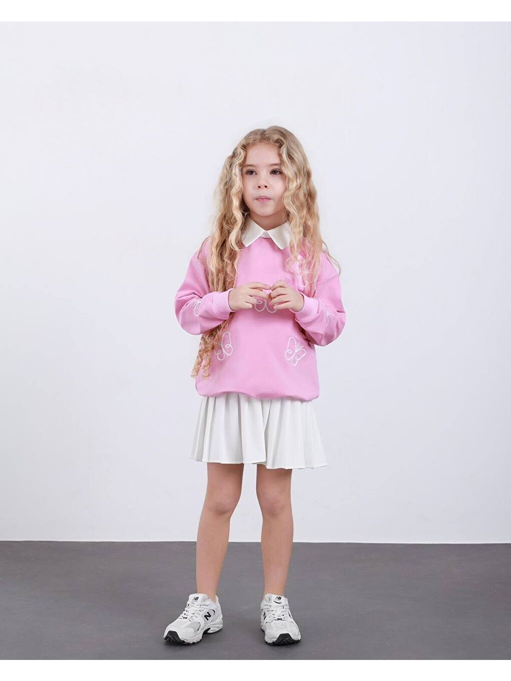 Kız Çocuk Pileli Etek ve Alt Üst Takım Pembe-1