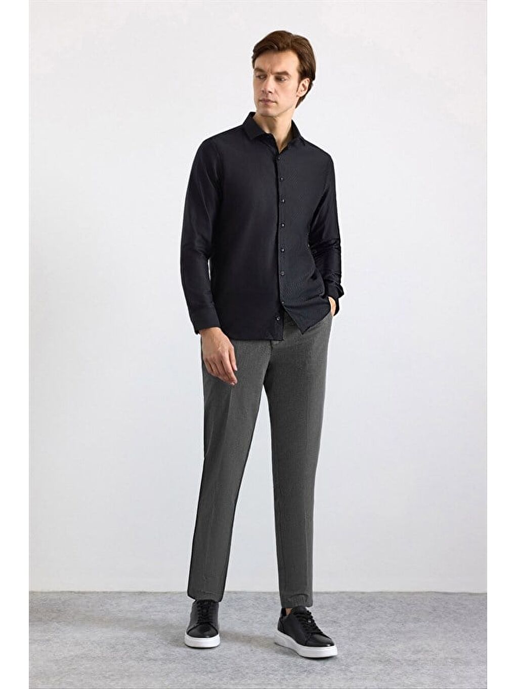 Siyah Slim Klasik Yaka Casual Gömlek-3