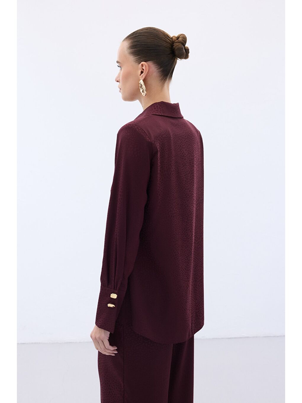 Jakarlı Düz Gömlek - Bordo-7