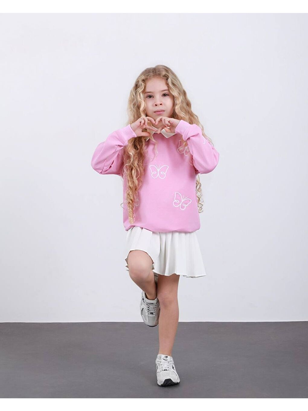 Kız Çocuk Pileli Etek ve Alt Üst Takım Pembe-2