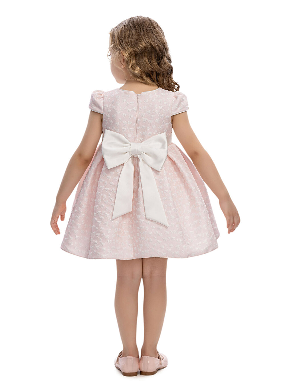 Bej Çiçek Desen Bebek Elbise-4