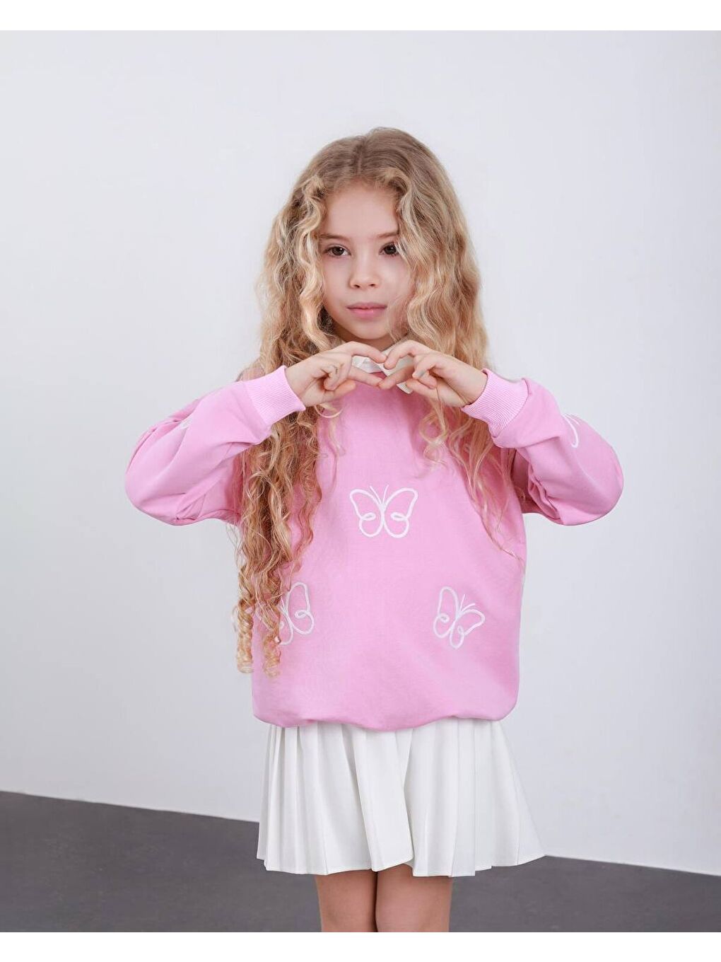 Kız Çocuk Pileli Etek ve Alt Üst Takım Pembe-3