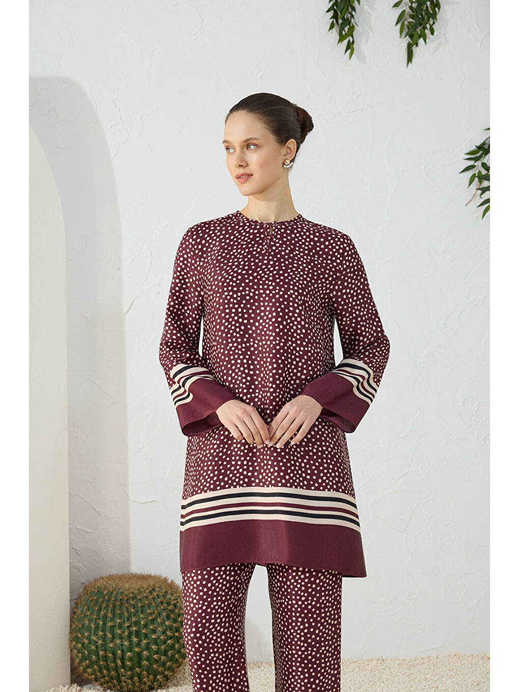 Bordo Desenli Tunik-2