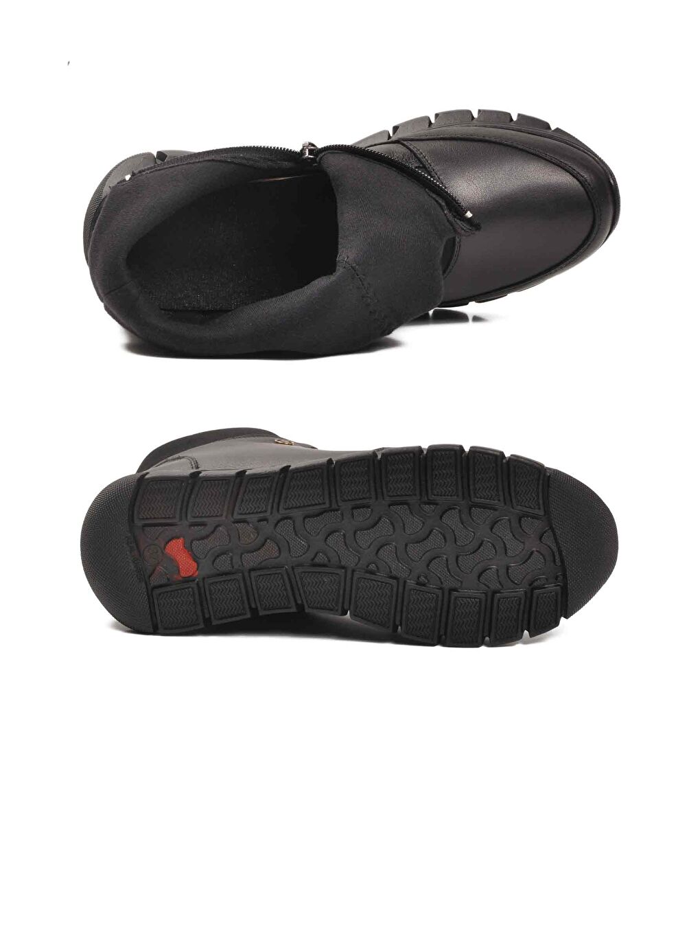 Siyah Hakiki Deri İçi Polarlı Kaymaz Fermuarlı Kadın Bot 3615 Z-4