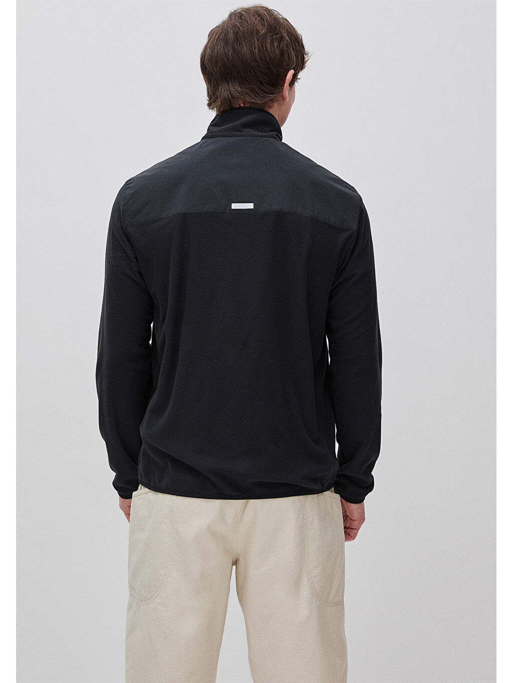 Erkek Siyah  Deri Detaylı Logolu Fermuarlı Sweatshirt-1