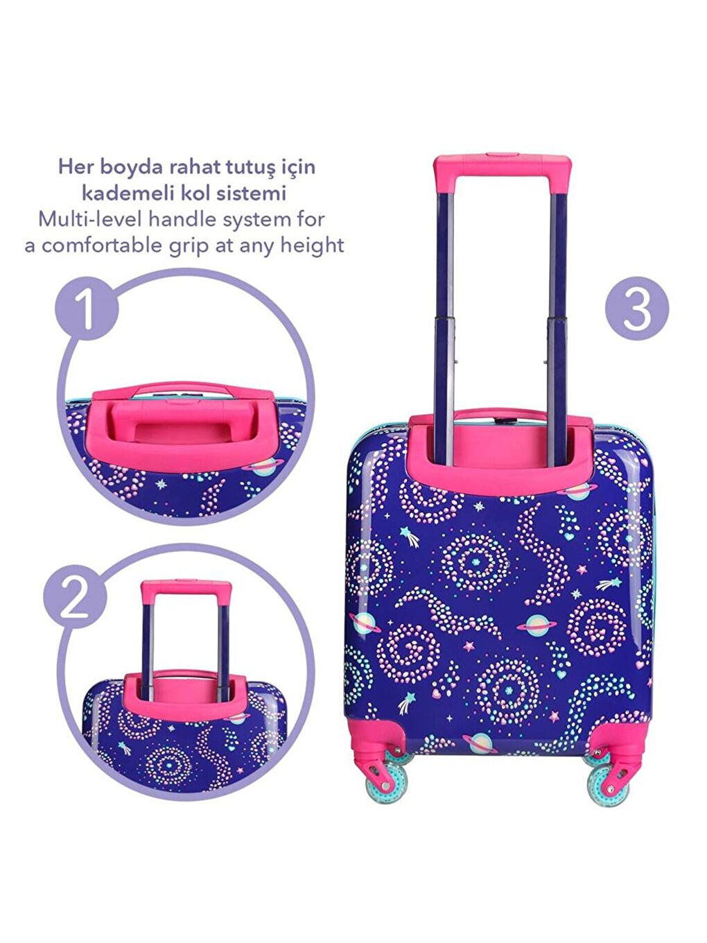 Karışık Renkli Işıklı Tekerlekli Çekçekli Çocuk Valiz 3d Ayris Tasarımlı-2