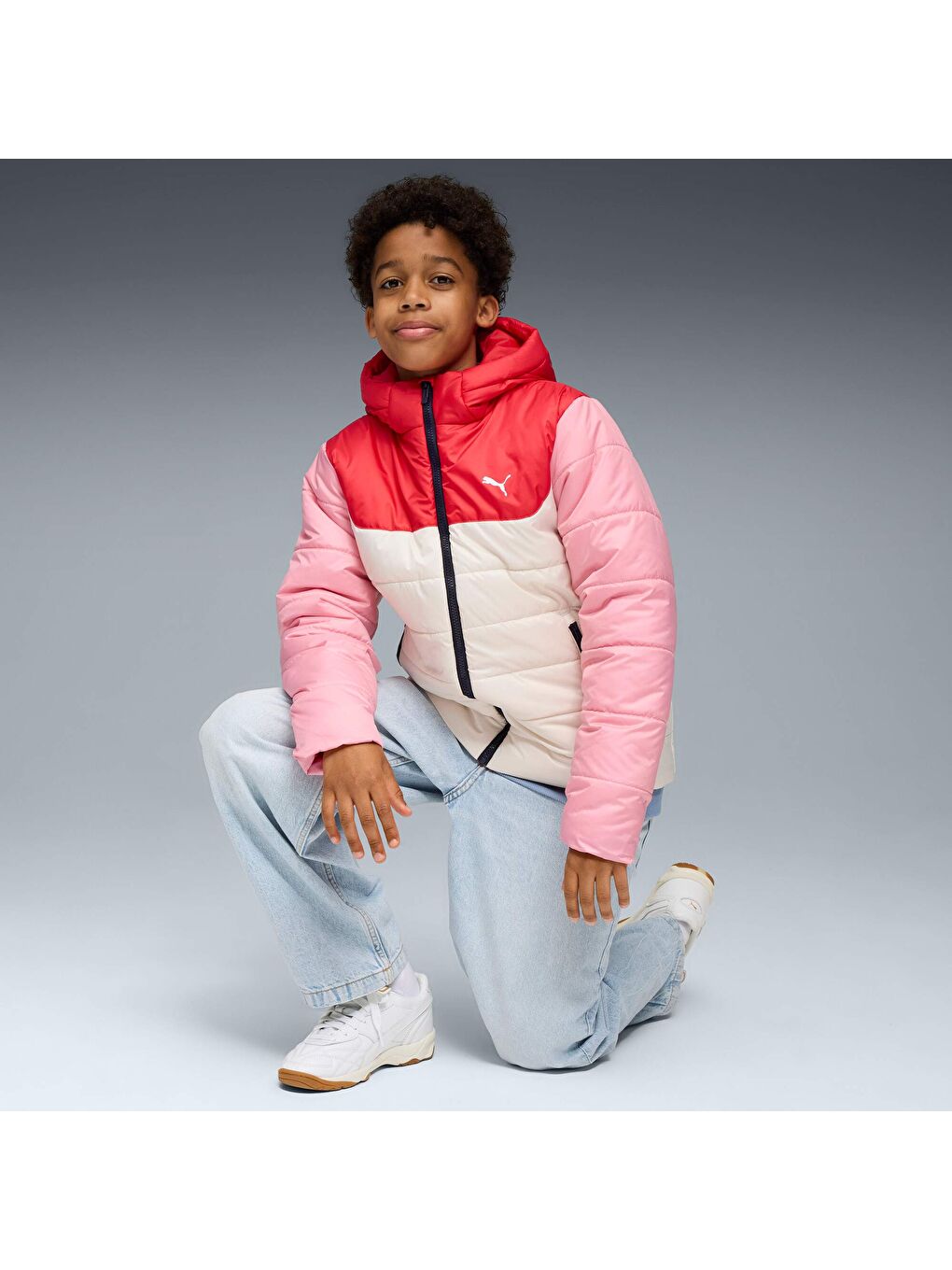 Beyaz ESSENTIALS Genç Kapüşonlu Mont-2