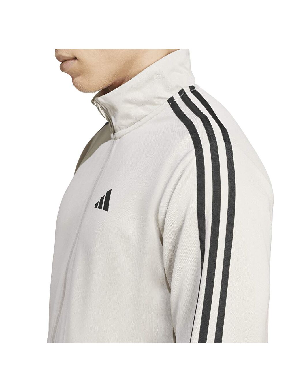 Train Essentials 3 Stripes Erkek Bej Dik Yaka Tişört-2