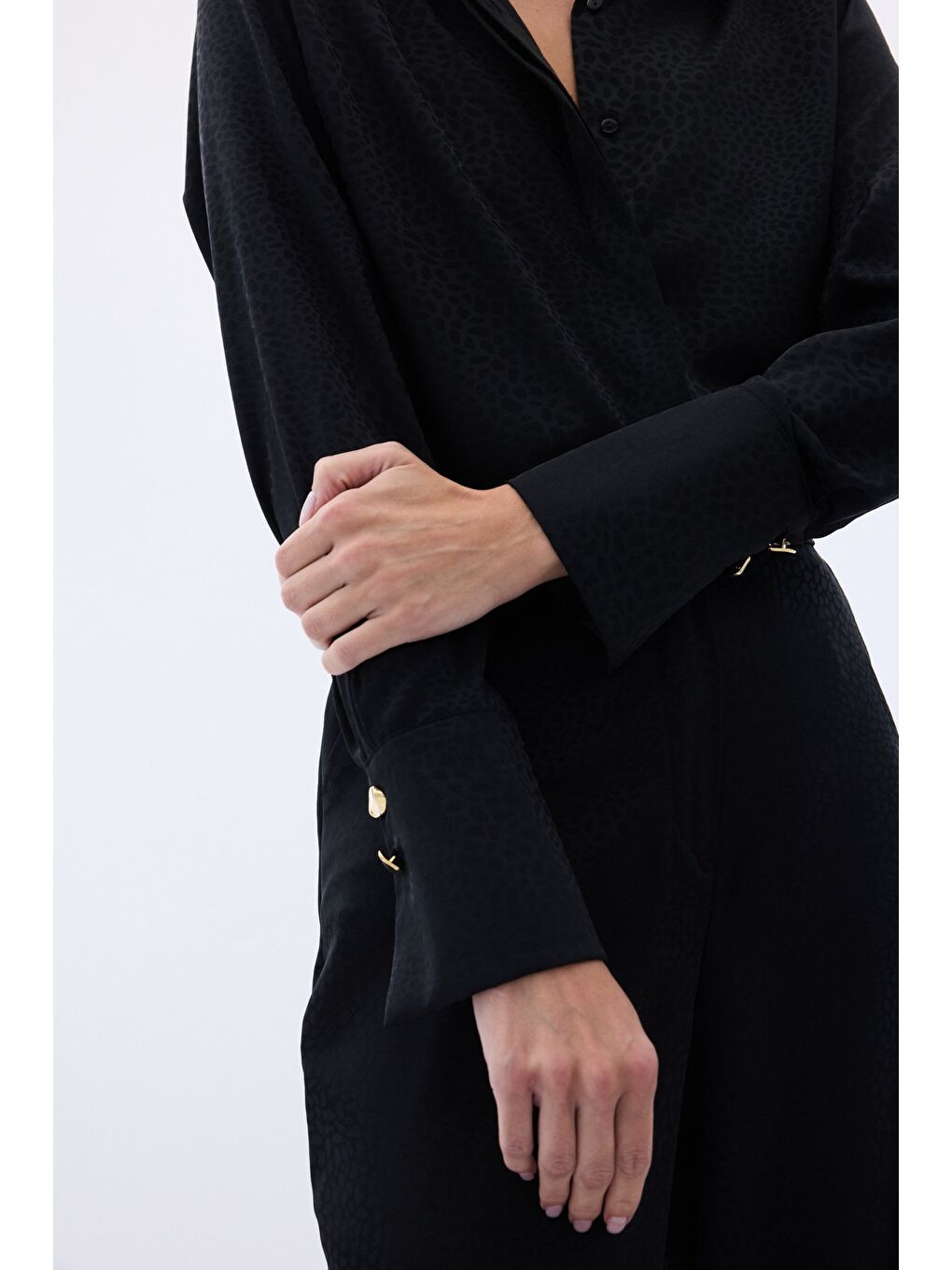 Jakarlı Düz Gömlek - Siyah-6