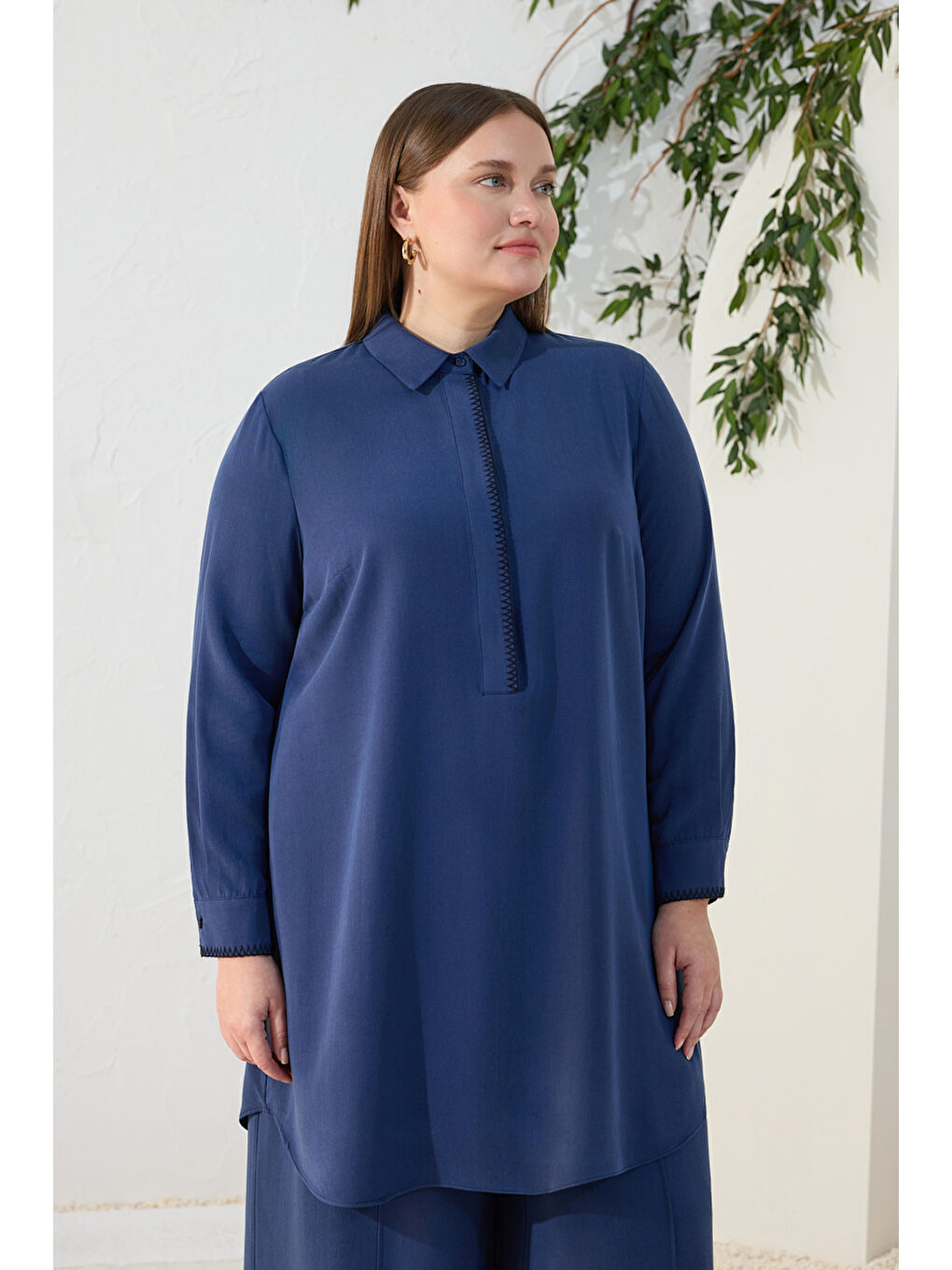 Lacivert Çoban Nakışlı Tunik-2