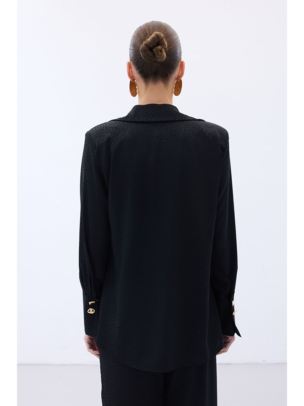 Jakarlı Düz Gömlek - Siyah-7