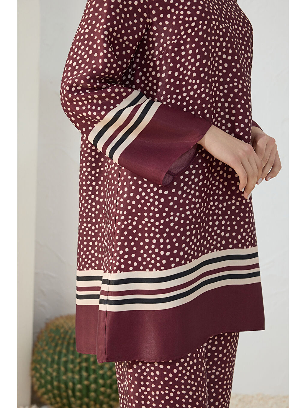 Bordo Desenli Tunik-4
