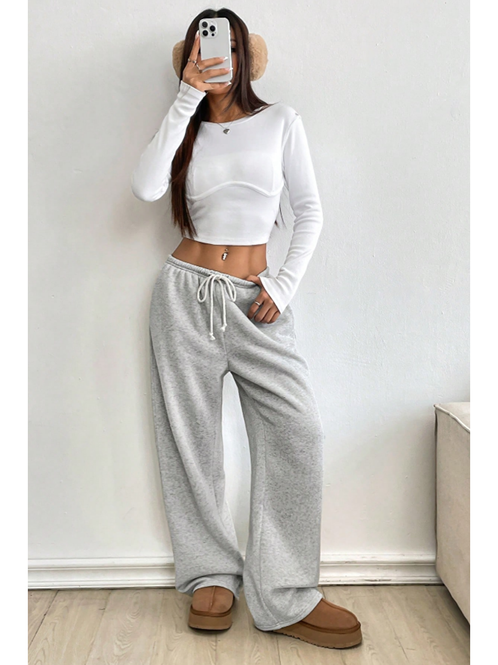 Kadın Gri Baggy Bol Kesim 3 İplik Şardonlu Eşofman Altı-3