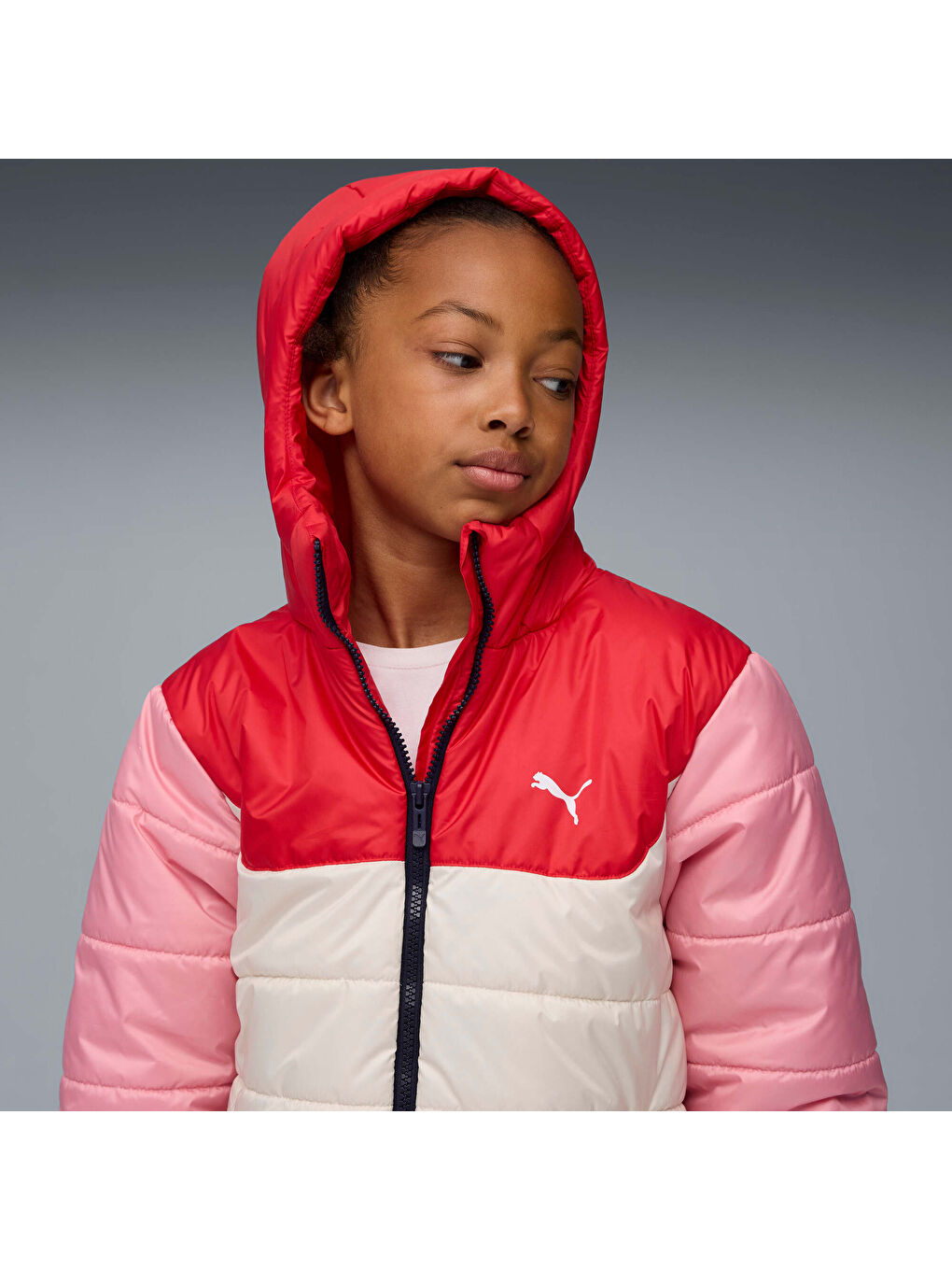 Beyaz ESSENTIALS Genç Kapüşonlu Mont-3