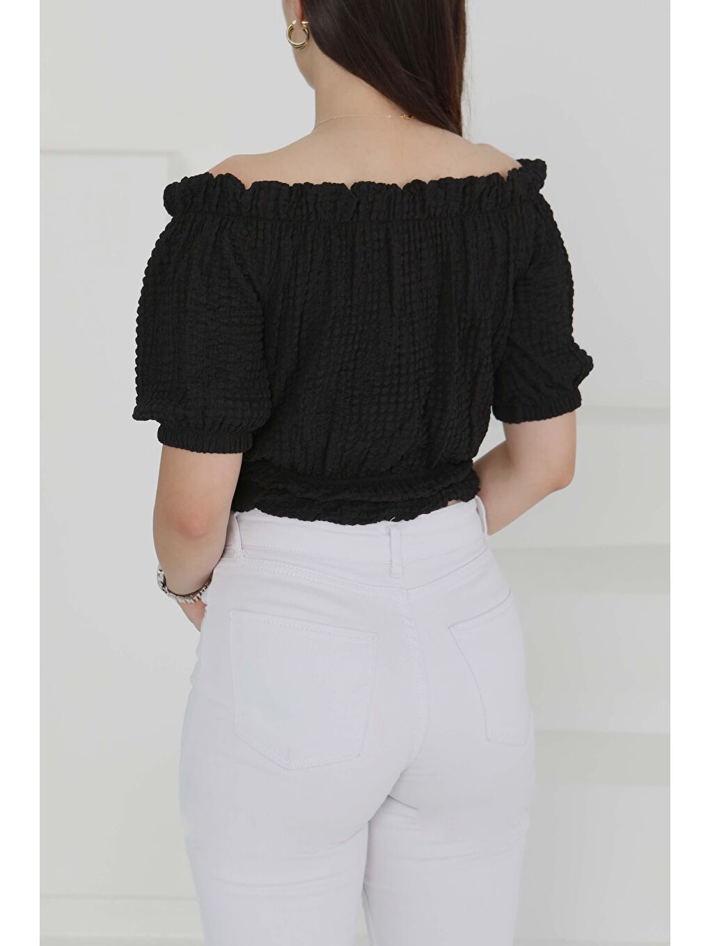 Buffle Büzgülü Crop Siyah - 27485-3