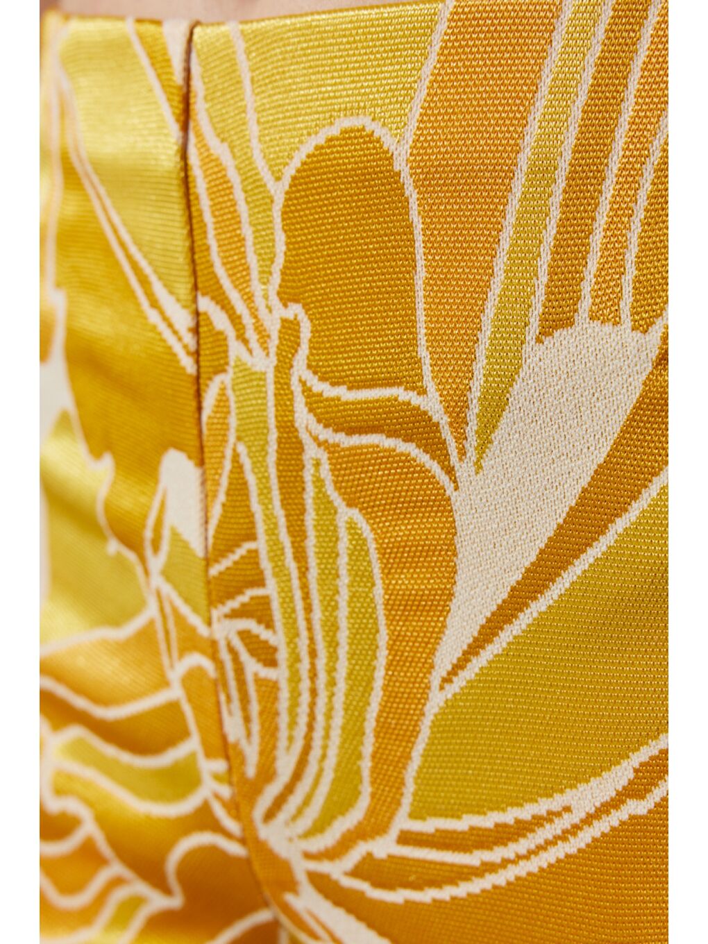 Flare Fit Yüksek Bel İspanyol Paça Desenli Sarı Esnek Pantolon-3