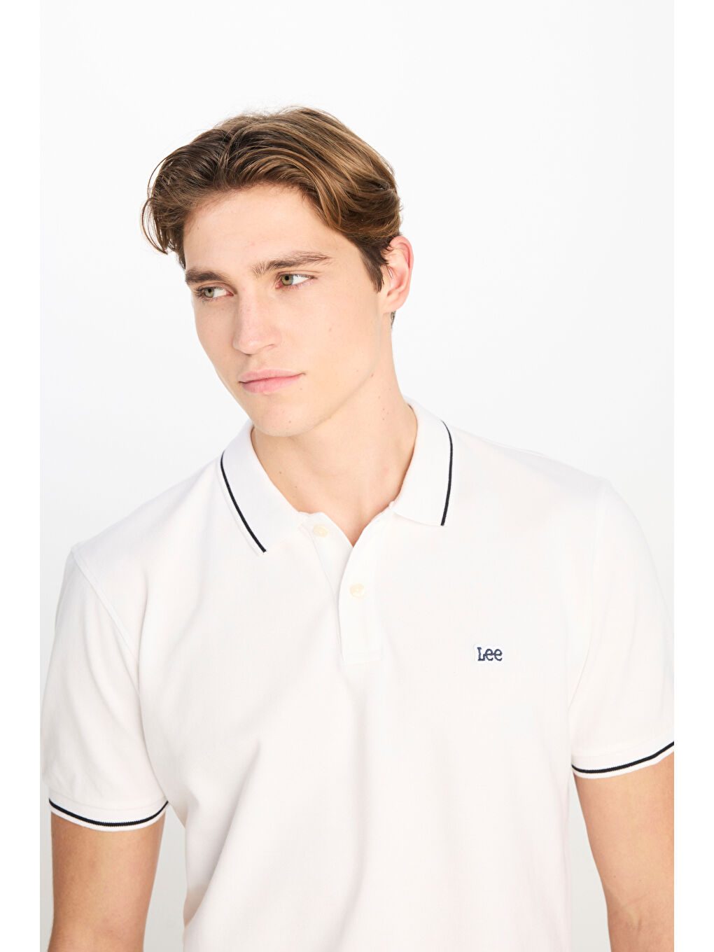 %100 Pamuk Regular Fit Normal Kesim Beyaz Polo Yaka Tişört-3