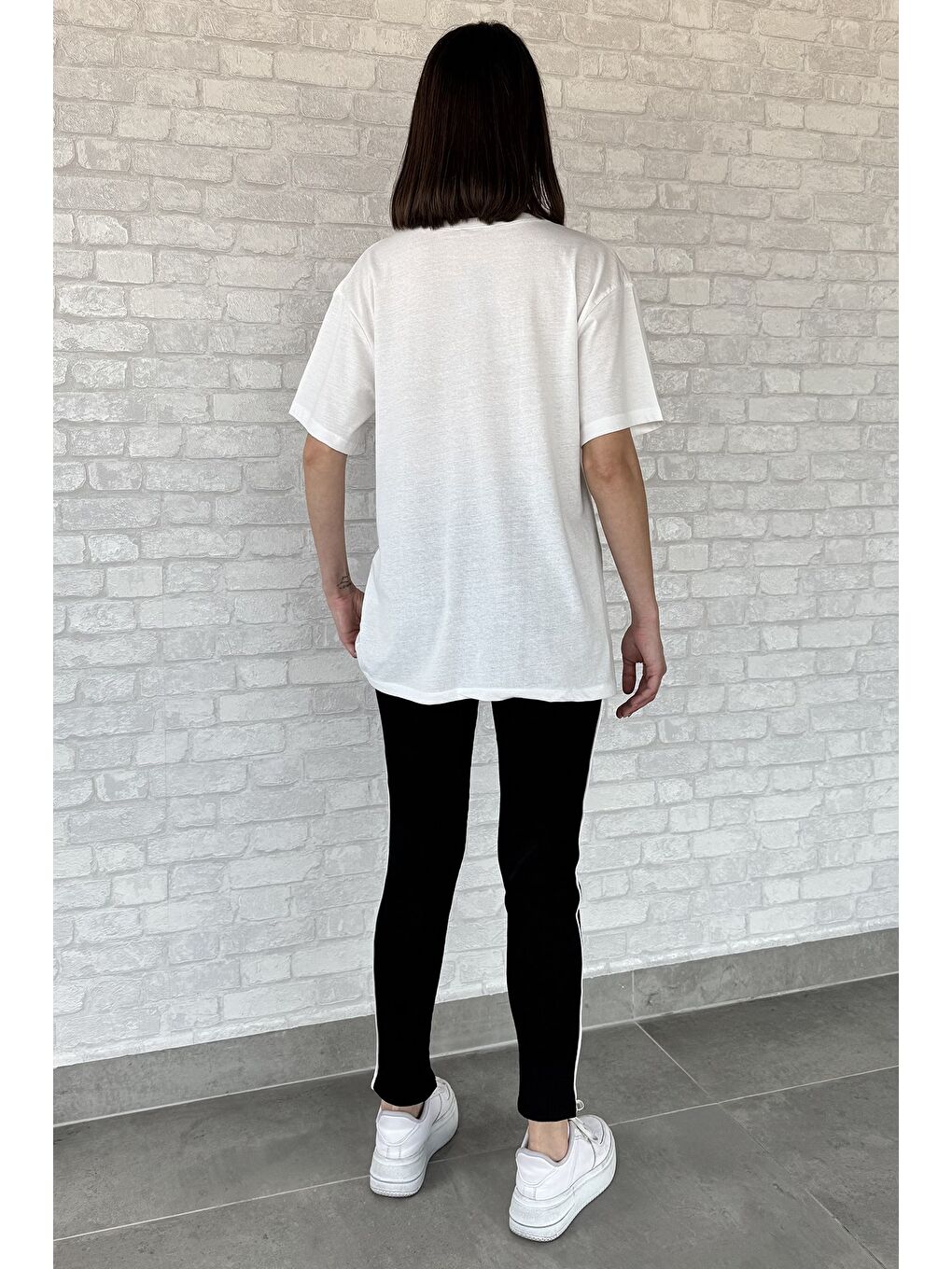 Beyaz Kadın Bisiklet Yaka Tişört Tayt İkili Takım (m-l-xl Uyumludur)-2