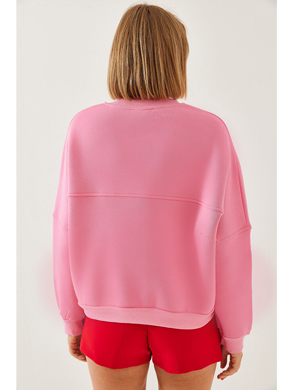 Pembe Kadın Kalp Nakışlı Üç İplik Şardonlu Hırka-2