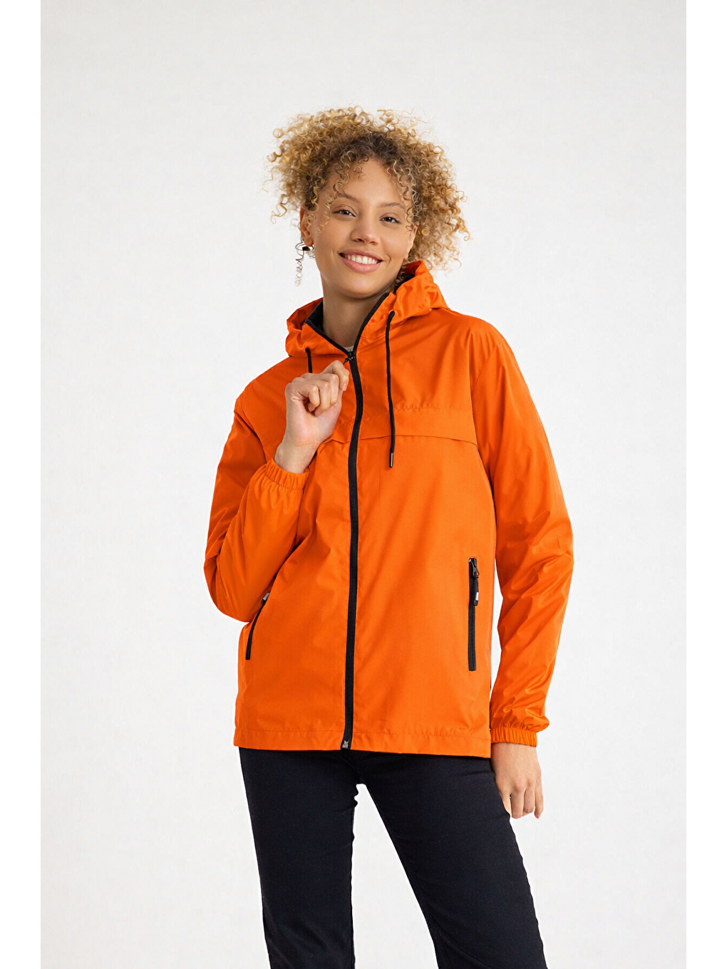 Turuncu Kadın Içi Astarlı Suya Dayanıklı Kapüşonlu Yağmurluk-0
