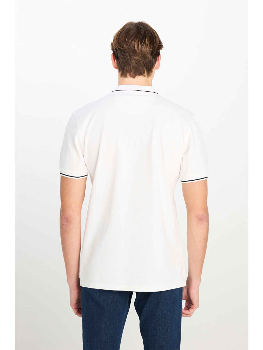 %100 Pamuk Regular Fit Normal Kesim Beyaz Polo Yaka Tişört-4