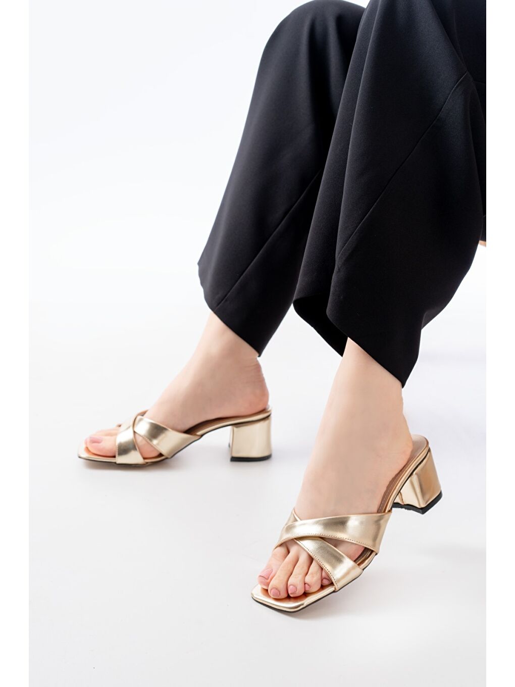 Sarı Kadın Dionis Gold Topuklu Terlik-2