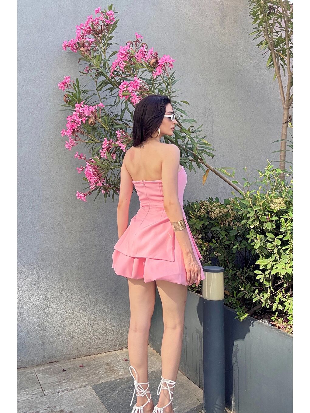 Kadın Pembe Straplez Elbise 1006-748-4