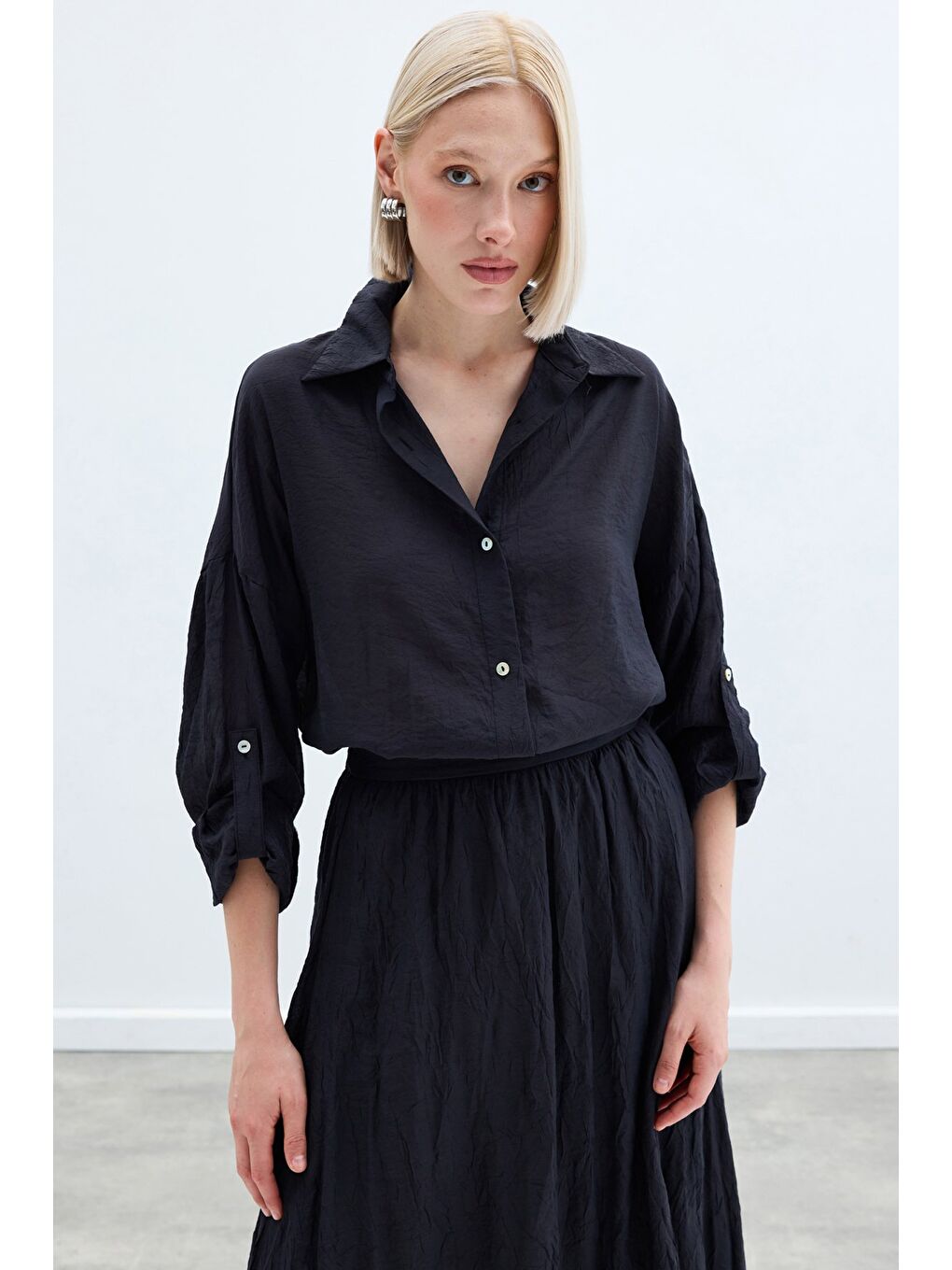 Kol Detaylı Salaş Gömlek - Antrasit-1