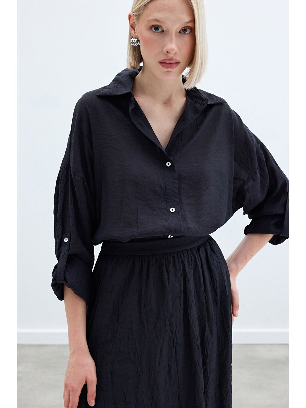 Kol Detaylı Salaş Gömlek - Antrasit-2