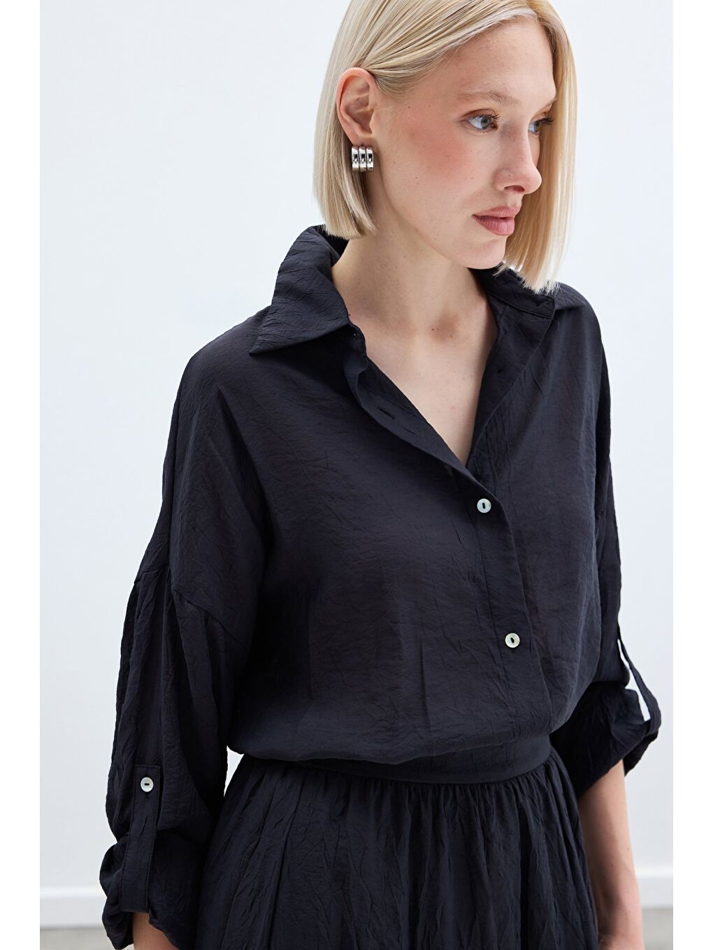 Kol Detaylı Salaş Gömlek - Antrasit-3