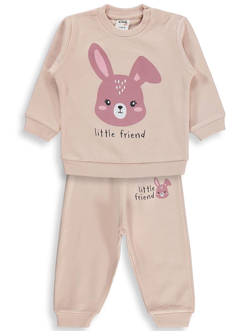 Pembe Baby Tavşan Baskılı 6-18 Ay Takım - Pudra