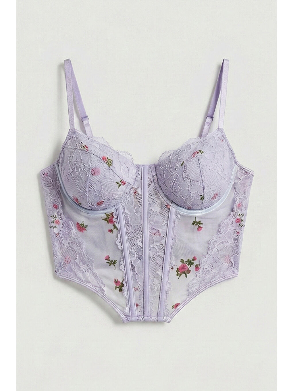 Mor Kadın Lila w5 Balenli Dantel Çiçek Desenli Özel Tasarım Askılı Büstiyer-1