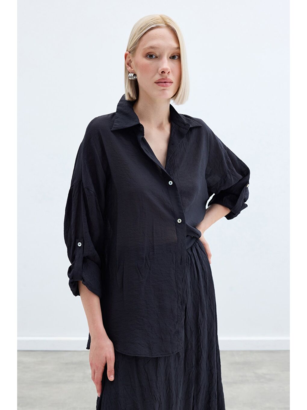 Kol Detaylı Salaş Gömlek - Antrasit-4