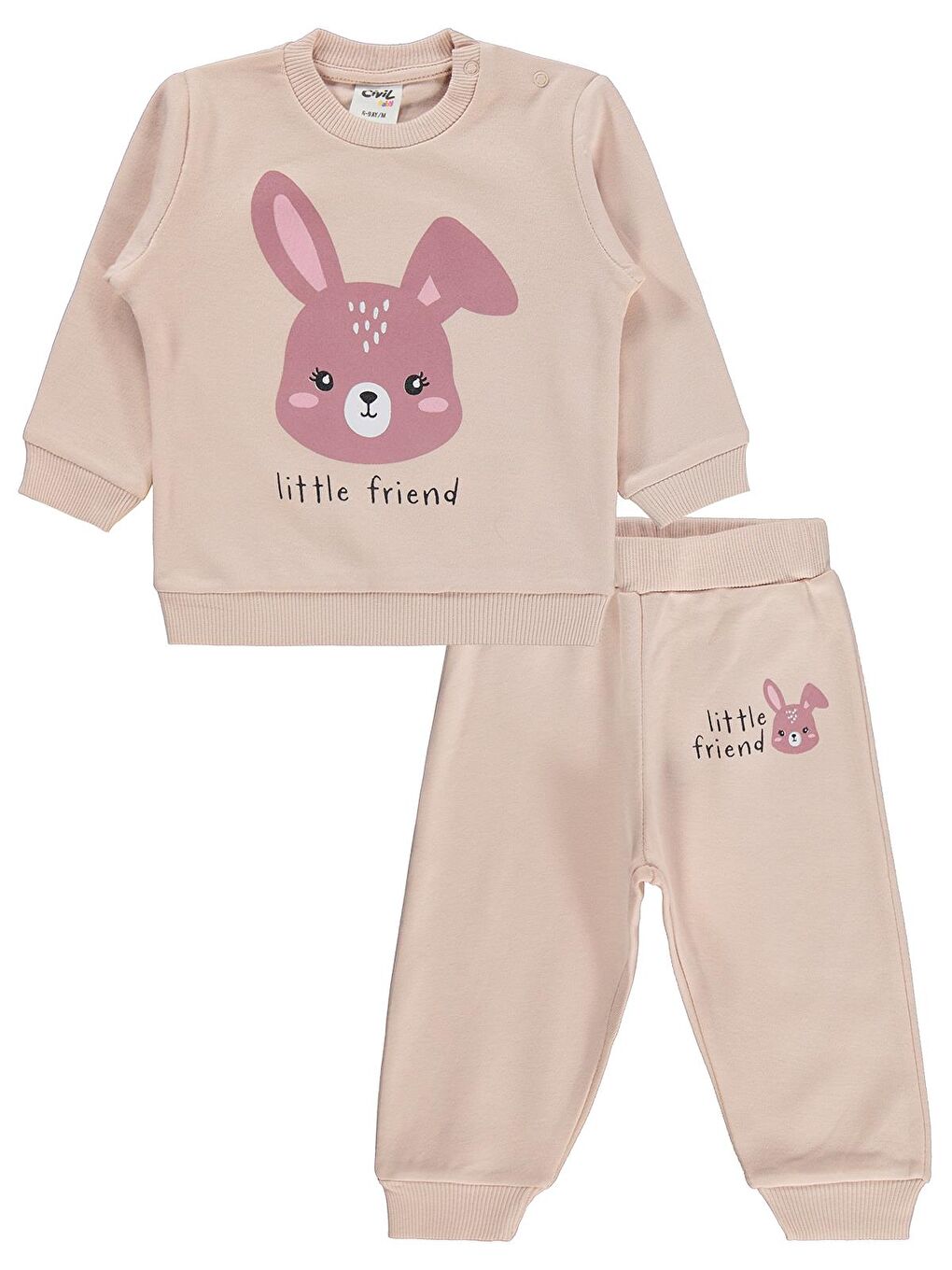 Pembe Baby Tavşan Baskılı 6-18 Ay Takım - Pudra-2