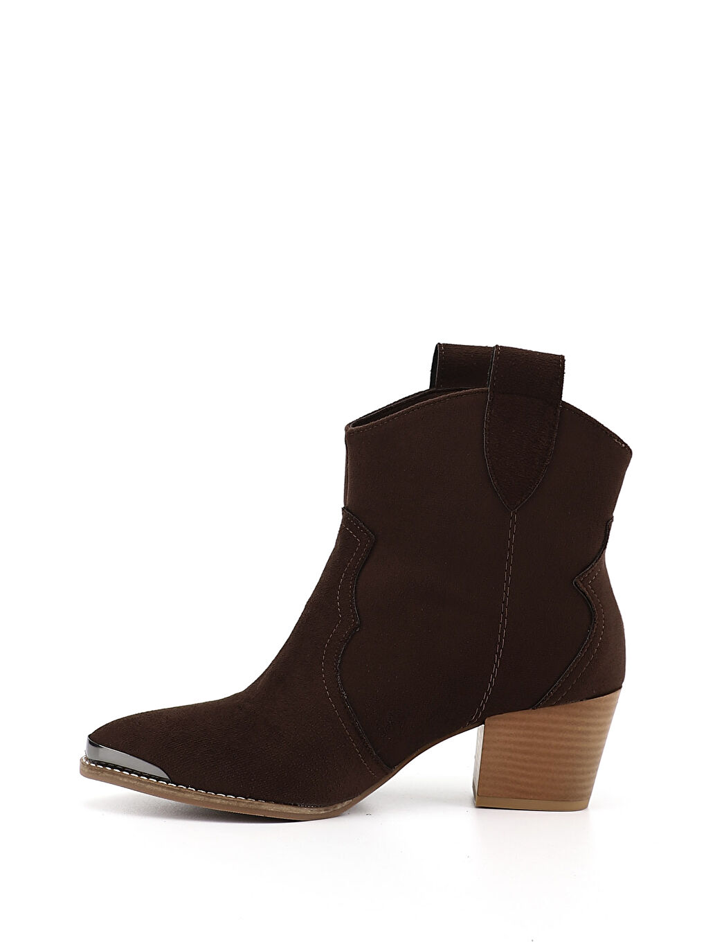Kahverengi Kadın KOYU KAHVE Sivri Burun Kalın Topuklu Kovboy Bot-2