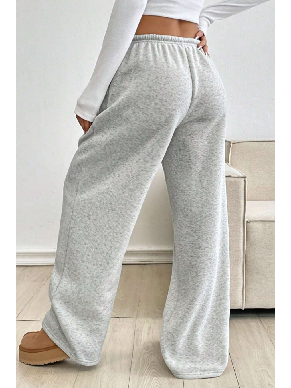 Kadın Gri Baggy Bol Kesim 3 İplik Şardonlu Eşofman Altı-4