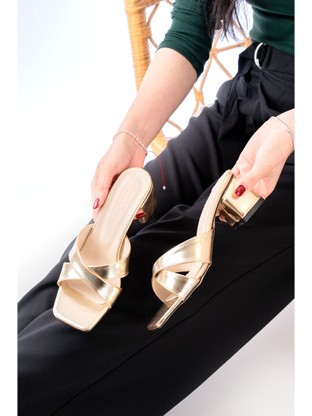 Sarı Kadın Dionis Gold Topuklu Terlik-3