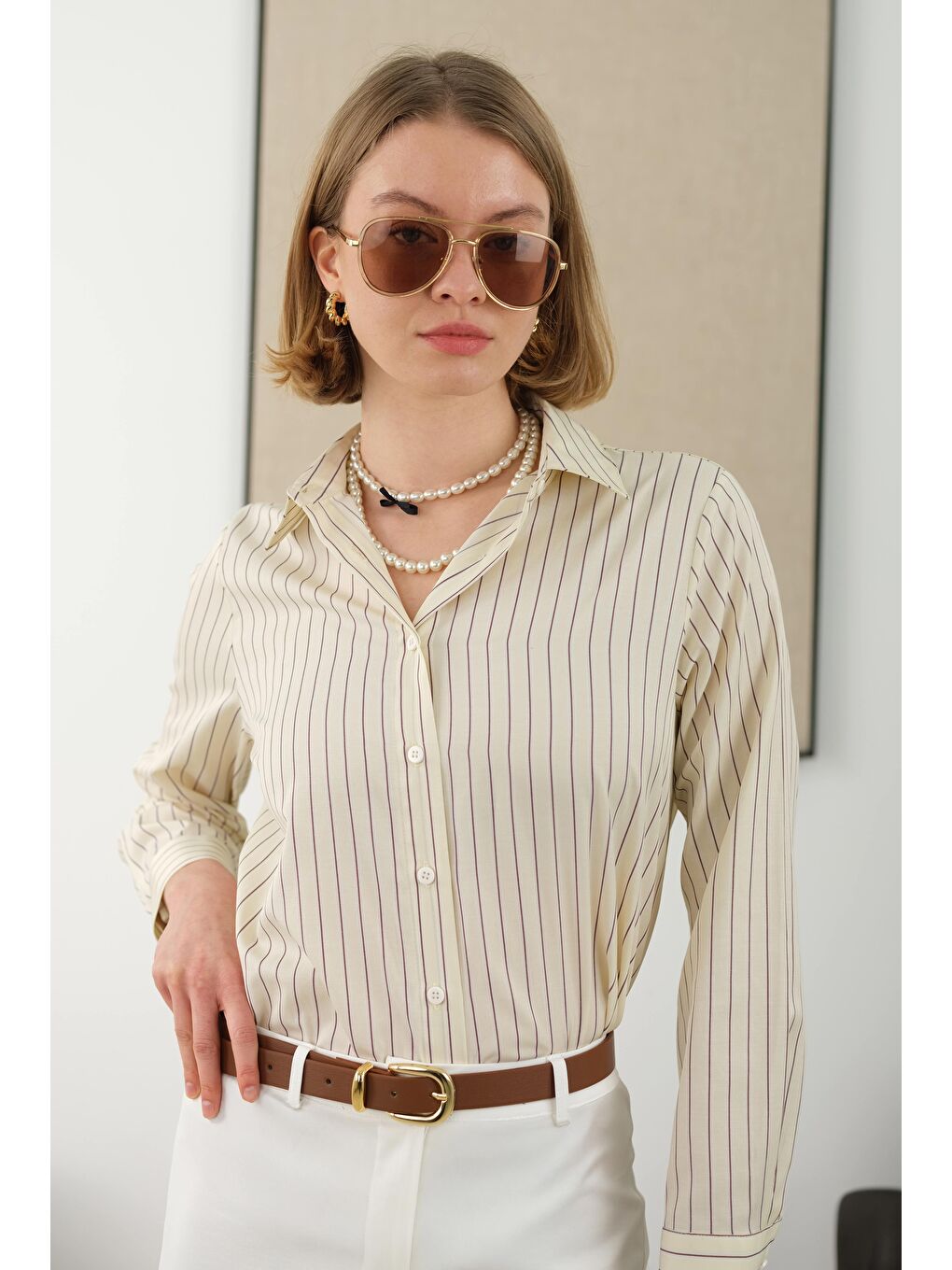 Çizgili Fit Gömlek Soft Sarı